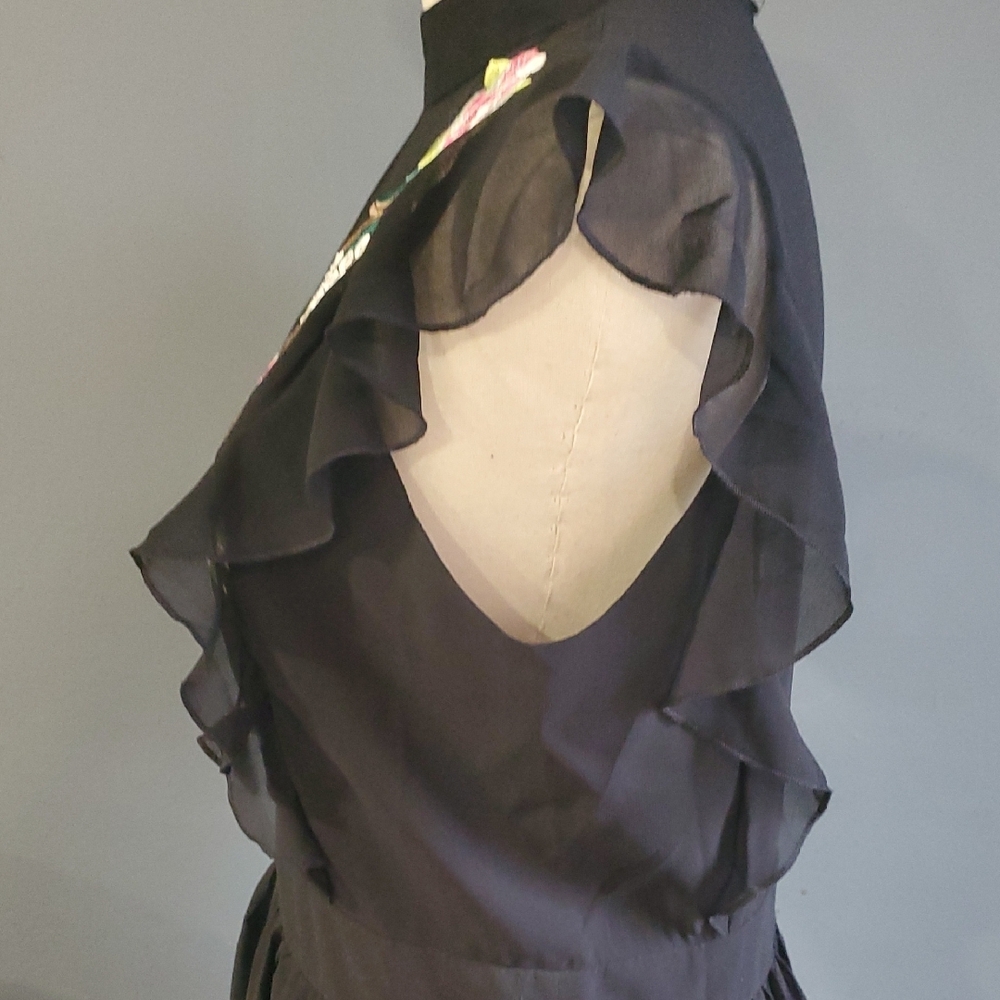 A.Moss Johnny Was Inspired Black Ruffled Tiered Mini Dress Mock Neck - Picture 7 of 17